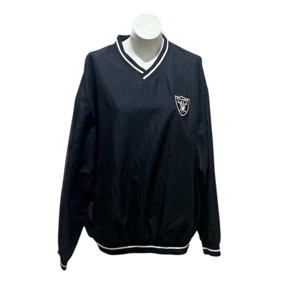 NFL Las Vegas Raiders NFL Nylon Pullover  Jacket Mens 2XL Black V-Neck